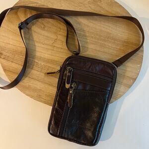 Brown Handcrafted Brown Genuine Leather Festival Riding Belt Bag Crossbody Bag
